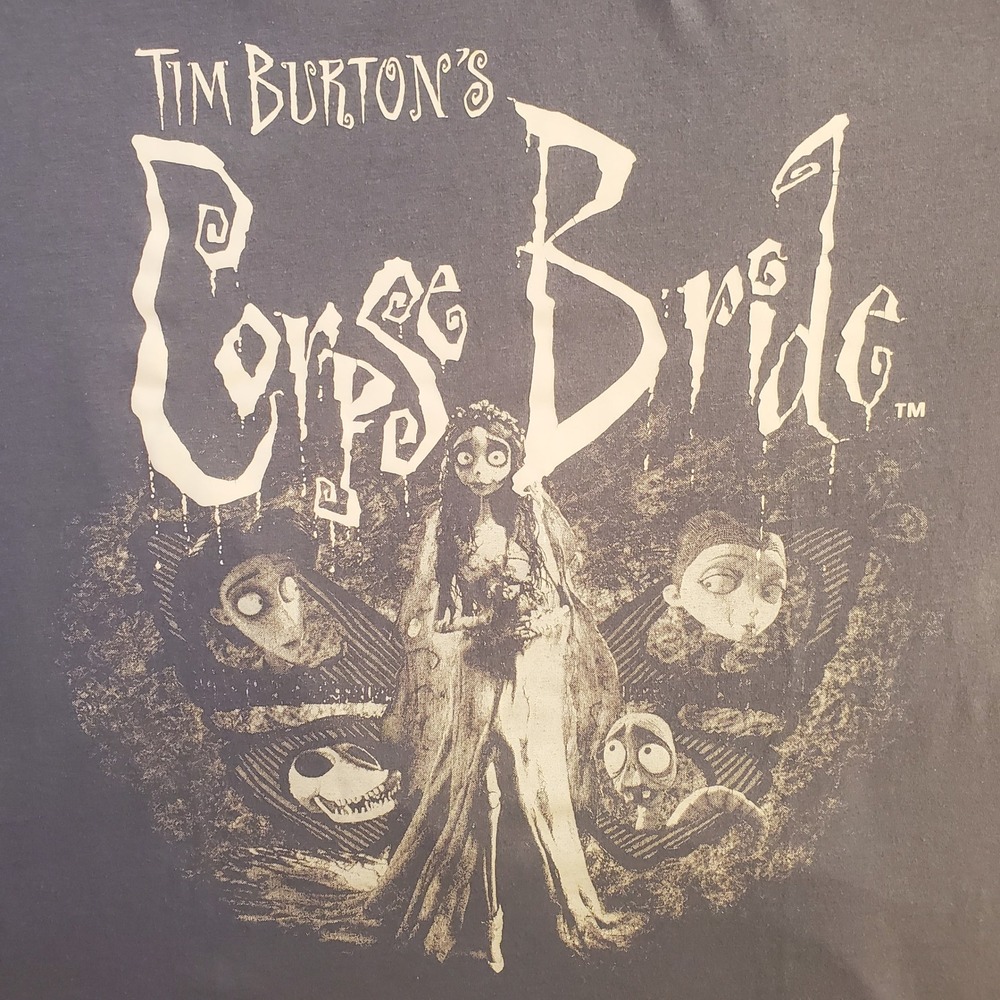 Romwe Tim Burton Corpse Bride Graphic T-Shirt Mens Medium Blue Movie Goth 2023